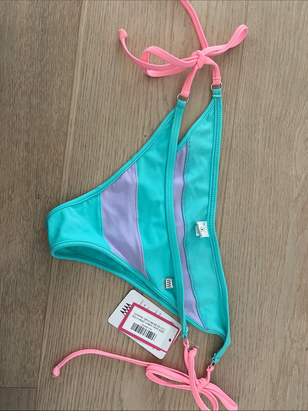 Pink Turquoise & Lavender Bikini Bottom with Pink Ties